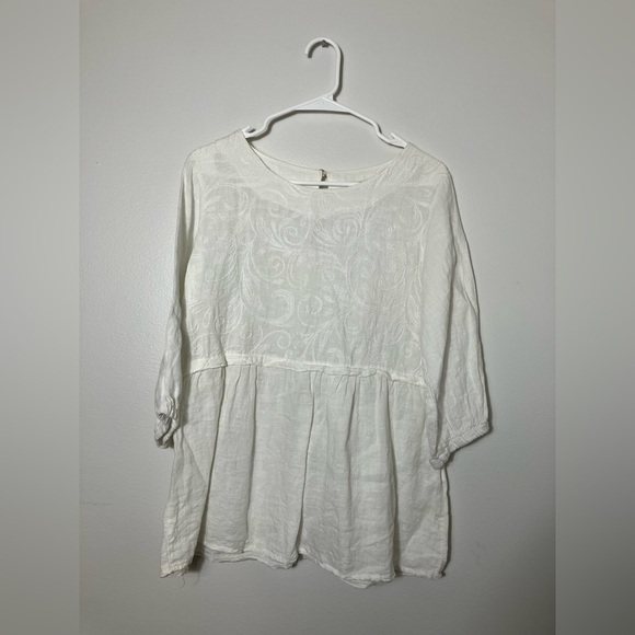 alessia pacini Made In Italy Linen Blouse Sz Small‎ White Embroidered 3/4 Sleeve - Picture 1 of 9